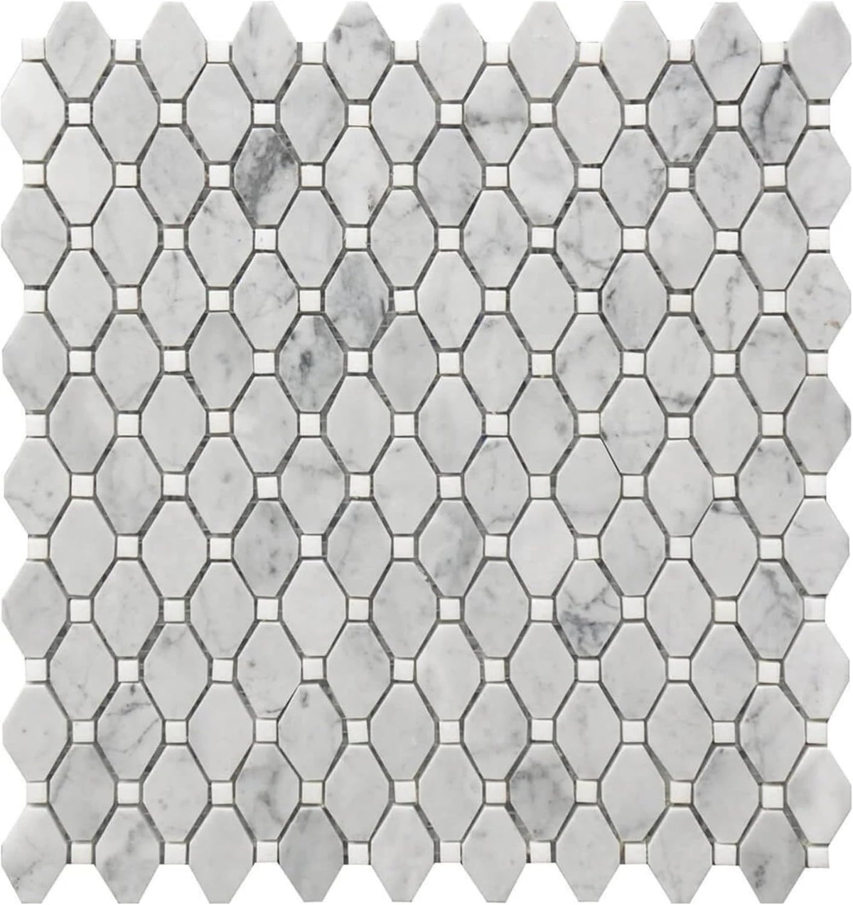 Tenedos HTCRC Carrara White Marble Small Rhombus Mosaic Tile – 12x12 Inch Mesh-Mounted Sheet – Natural Marble Geometric Mosaic for Backsplash Bathroom Kitchen Wall