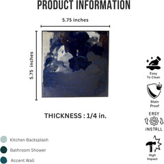 Tenedos HTCPW Deep Navy Glossy 6"x6" Porcelain Tile – High-Gloss Artistic Glaze Wall & Backsplash Tile for Bathroom Kitchen Shower
