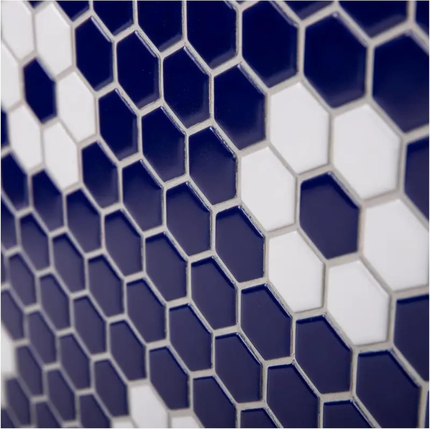 Tenedos Hexagon Glossy Cobalt Blue Flower Porcelain Mosaic Tile – Kitchen Backsplash, Bathroom Wall & Shower Floor Tile