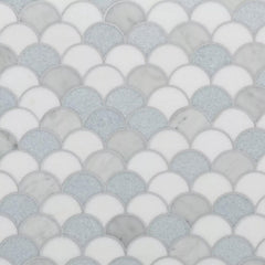 Tenedos Aegean Mist Fan Honed Marble Mosaic Tile 12x12 in Multitone White and Blue for Kitchen Backsplash Bathroom Wall Shower Floor Fireplace Accent Natural Stone (1 Sheet)