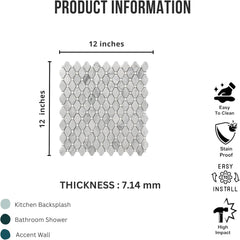 Tenedos HTCRC Carrara White Marble Small Rhombus Mosaic Tile – 12x12 Inch Mesh-Mounted Sheet – Natural Marble Geometric Mosaic for Backsplash Bathroom Kitchen Wall
