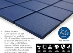 Blue Jay Unglazed Porcelain Decorative Accent Panel – 2x2 Square Mosaic Design for Wall, Floor, Pool, Kitchen & Bathroom – 1 Sheet