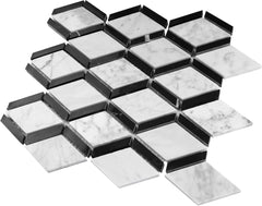 Premium Marble Mosaic in Dual Tone - Elegant Diamond Pattern Natural Stone Tile for Wet Areas, Shower Surrounds, Accent Walls, Floors, Backsplash Use