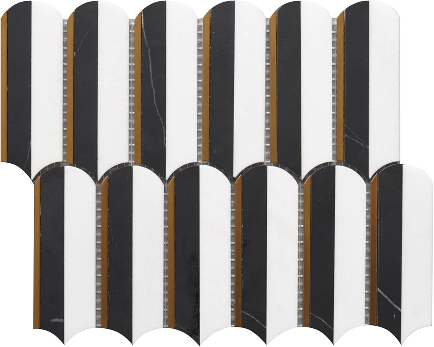 Tenedos HTCRC 10x11 Oval Nero Marquina & Thassos Mosaic Tile – Black & White Marble with Gold Inlay, Floor & Wall