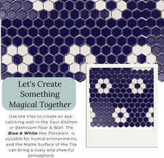 Tenedos Hexagon Glossy Cobalt Blue Flower Porcelain Mosaic Tile – Kitchen Backsplash, Bathroom Wall & Shower Floor Tile