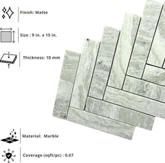 Tenedos Sage Mist Herringbone Marble Mosaic Tile – 12" x 12" Green Natural Stone Sheet for Wall, Backsplash, and Bathroom Accent (5 Sheets)