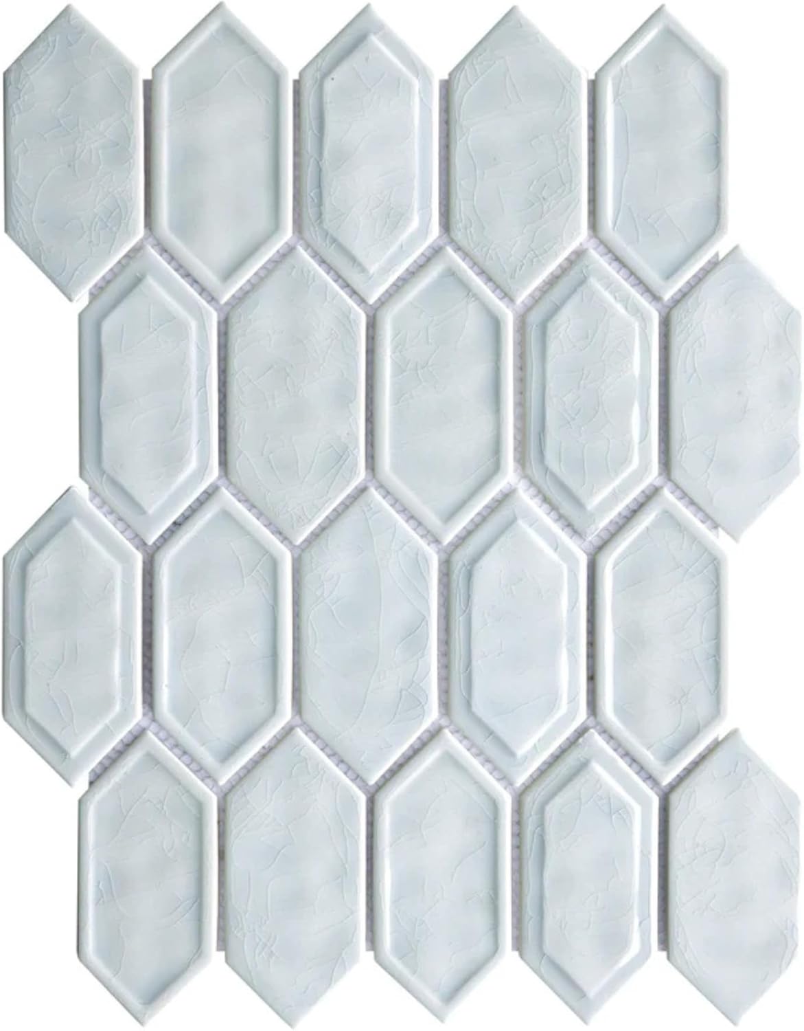 Tenedos Bright Picket Glass Mosaic Tile – 13.3" x 10.2" Glossy Finish, Kitchen Backsplash, Bathroom, Shower Wall & Accent Tile