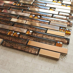 Brown Metallic Glass & Steel Designer Mosaic Tile - Premium Accent Sheet