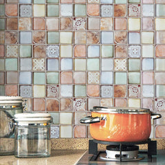 Retro Orange Glass Accent Panel – 2x2 Vintage Decorative Wall Piece for Kitchen & Bathroom – 1 Sheet