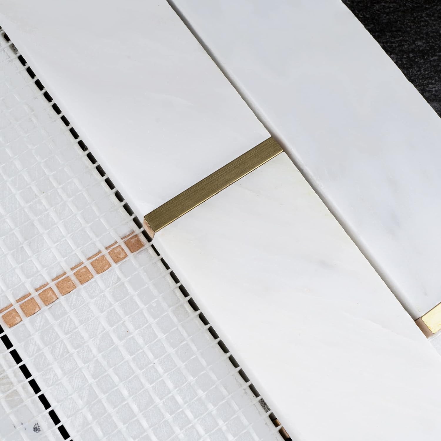 2x6 White and Gold Metal Stainless Steel & Marble Tile – Polished Finish, 1 Sheet for Backsplash & Wall Decor