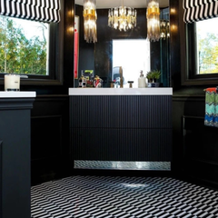 Tenedos HTCRC 10x11 Oval Nero Marquina & Thassos Mosaic Tile – Black & White Marble with Gold Inlay, Floor & Wall