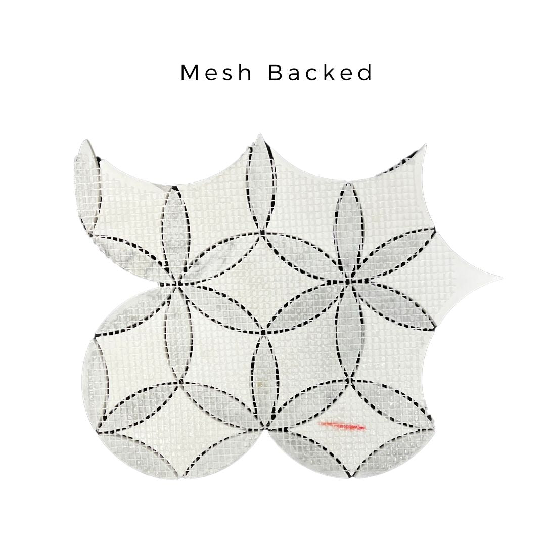 Tenedos HTC191 Snow Petal Polished Marble Mesh-Mounted Mosaic Tile
