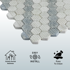 Tenedos Suzi Marble Hexagon Polished Marble Mesh-Mounted Mosaic Tile- 1 piece