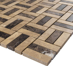 Rustic Brown & Beige Mosaic Floor Tiles – Decorative Interwoven Design