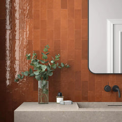 Tenedos HTCFD 2.5x8 Glossy Handmade Look Ceramic Wall Tile – Spanish Zellige Style Subway Tile for Kitchen Backsplash, Bathroom, and Fireplace (1 Box, 38 Pieces, 5.32 Sqft Coverage)