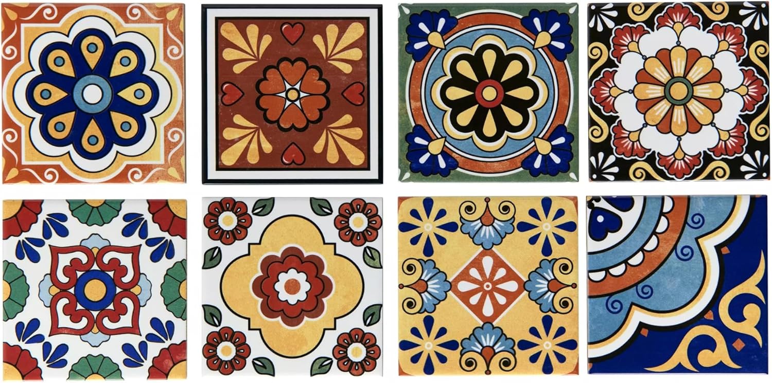 Tenedos HTCFD Heritage Mediterranean Patchwork 4x4 Polished Tile – Vintage Pattern Wall Tile for Kitchen Backsplash, Bathroom, Fireplace & Accent Areas (9 Pieces - 1 Sqft)