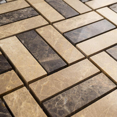 Rustic Brown & Beige Mosaic Floor Tiles – Decorative Interwoven Design