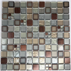 Tenedos Urban Alloy Glass & Metal Mosaic Tile 12" x 12" Mesh-Mounted Sheet – Bronze Gray Mix for Wall, Backsplash, and Fireplace Accent (5 Sheets)