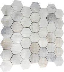 Tenedos Bianco Orion Hexagon Polished Marble Mosaic Tile 2" Natural Stone 12x12 Sheet for Bathroom Kitchen Wall and Floor Decoration – Elegant White with Subtle Gray and Gold Veins (5 Sheets)