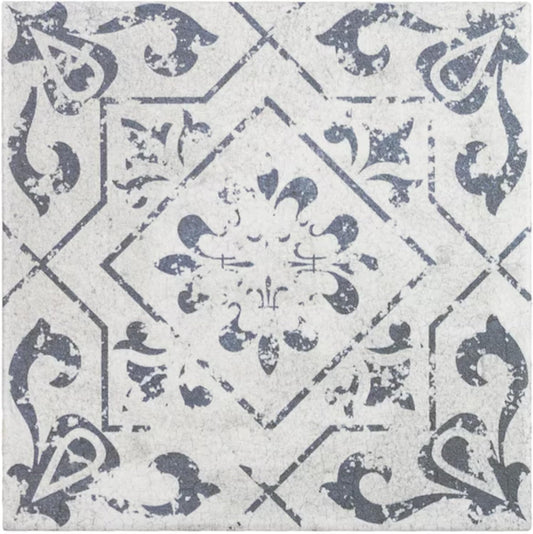 Vintage Blue Gray 6x6 Porcelain Tile Matte Finish Decorative Encaustic Look Floor and Wall Tile for Kitchen Backsplash Bathroom Accent or Entryway