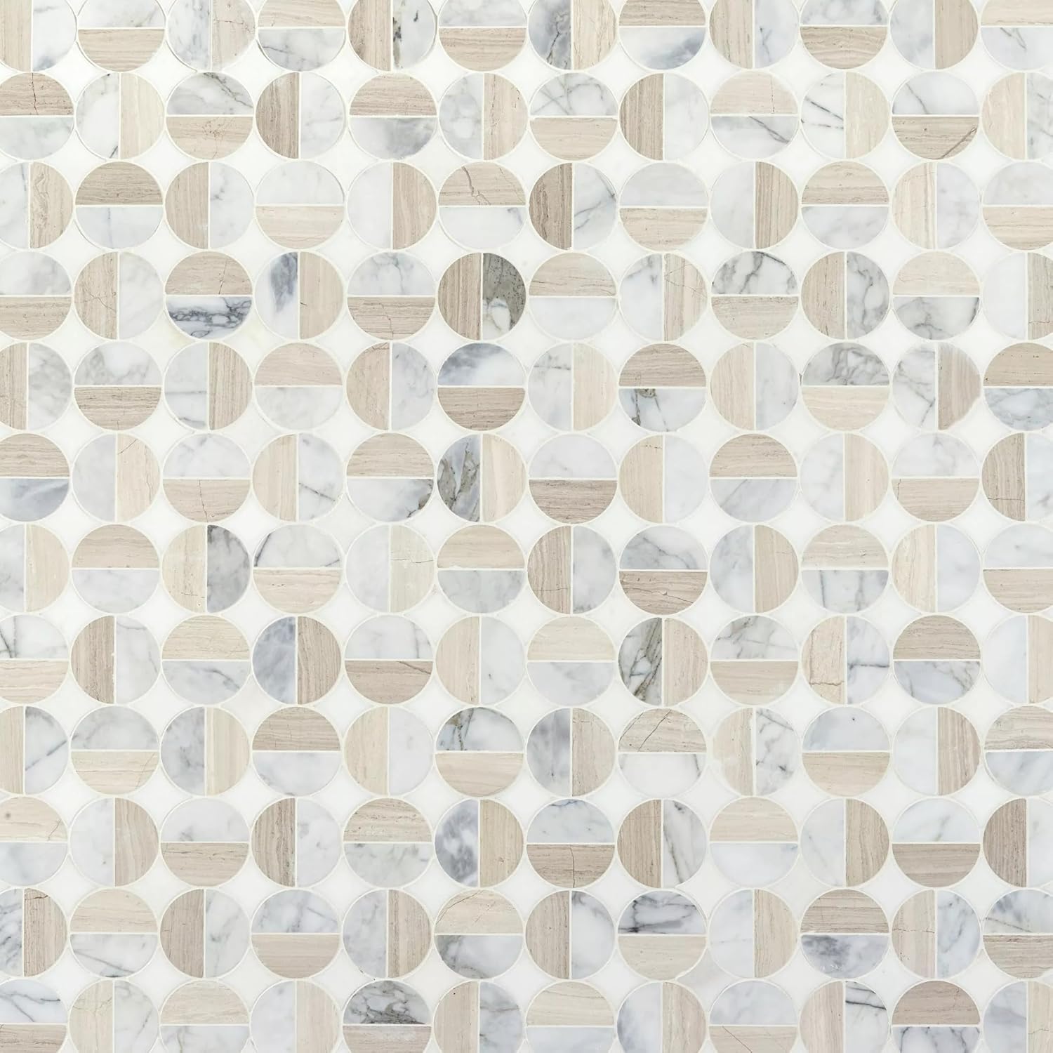 Tenedos Lunar Harmony Circles Marble Mosaic Tile – Polished Multi-Tone Natural Stone Pattern, 13x13 Mesh Sheet for Bathroom Walls, Shower Floors, Kitchen Backsplash (1 Sheet)