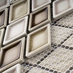 Brown Diamond Pattern Handmade Porcelain Mosaic Tile – 1 Sheet for Kitchen & Bathroom Wall Backsplash