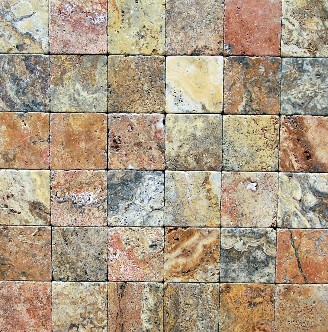 Rustic Multi-Color Natural Stone Wall & Floor Tile – 4 Inch Square Pieces, 9 Tiles per Set