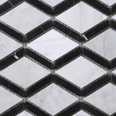 Premium Marble Mosaic in Dual Tone - Elegant Diamond Pattern Natural Stone Tile for Wet Areas, Shower Surrounds, Accent Walls, Floors, Backsplash Use