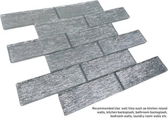 Glitter Silver Decorative Glass Accent Panel – 2x6 Textured Brick Design – 1 Sheet