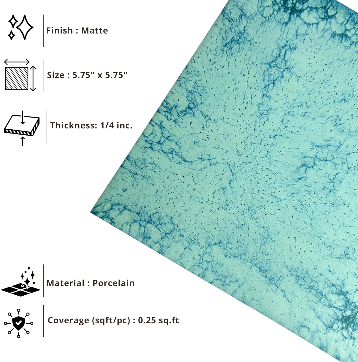 Tenedos HTCPW Aqua Crackle Look 6"x6" Porcelain Tile – Turquoise Textured Artistic Wall & Backsplash Tile for Kitchen Bathroom Shower