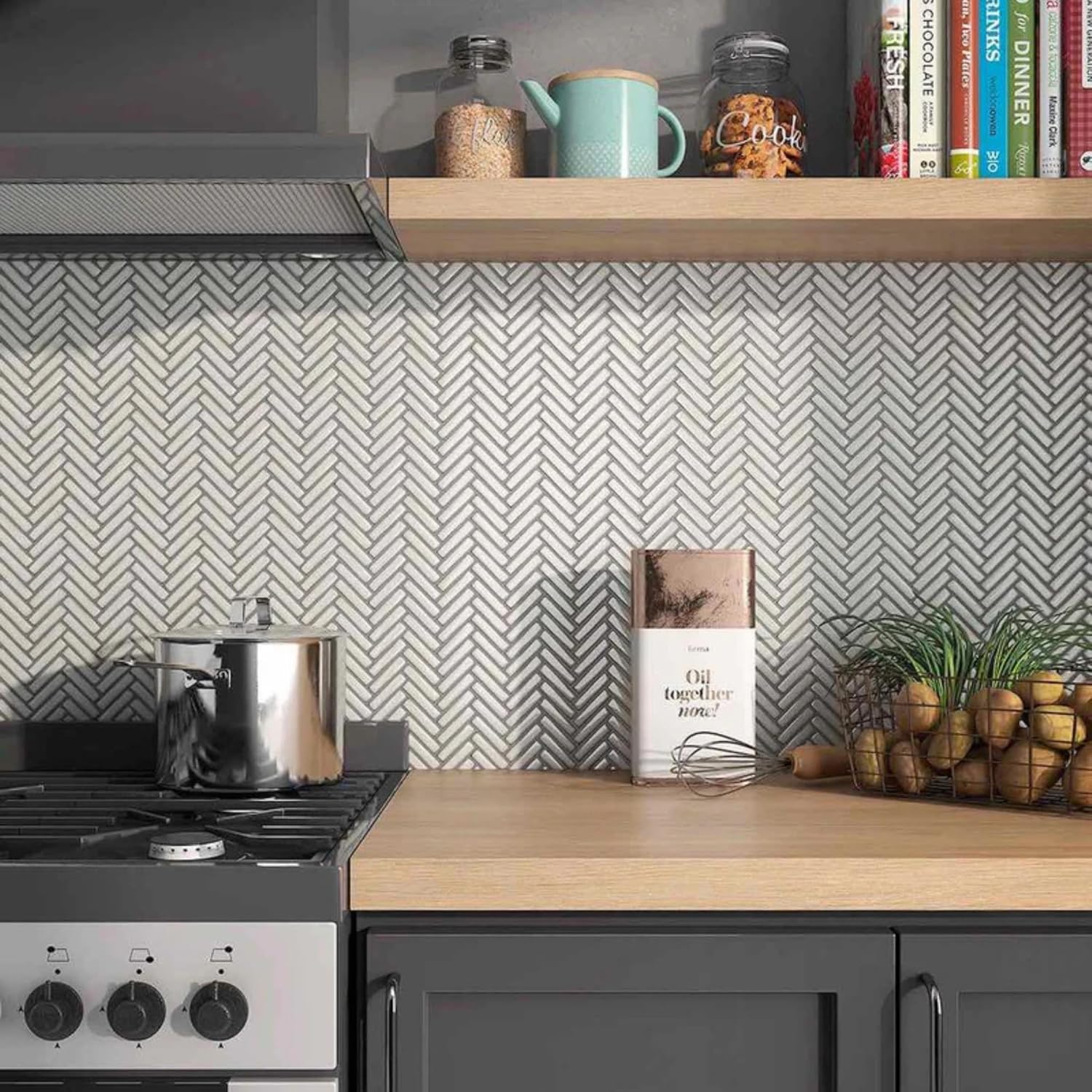 Tenedos HTCRC Antique White Porcelain Herringbone Mosaic Tile Glossy Finish for Bathroom, Kitchen Backsplash, Shower Walls, Laundry Room & Indoor Use