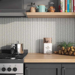 Tenedos HTCRC Antique White Porcelain Herringbone Mosaic Tile Glossy Finish for Bathroom, Kitchen Backsplash, Shower Walls, Laundry Room & Indoor Use