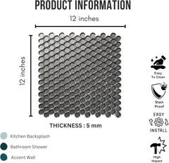 Tenedos HTC333 Shimmer Glossy Penny Round Glass Mosaic Tile 12x12 Sheet for Bathroom Wall, Shower, and Kitchen Backsplash – Sparkling Reflective Finish