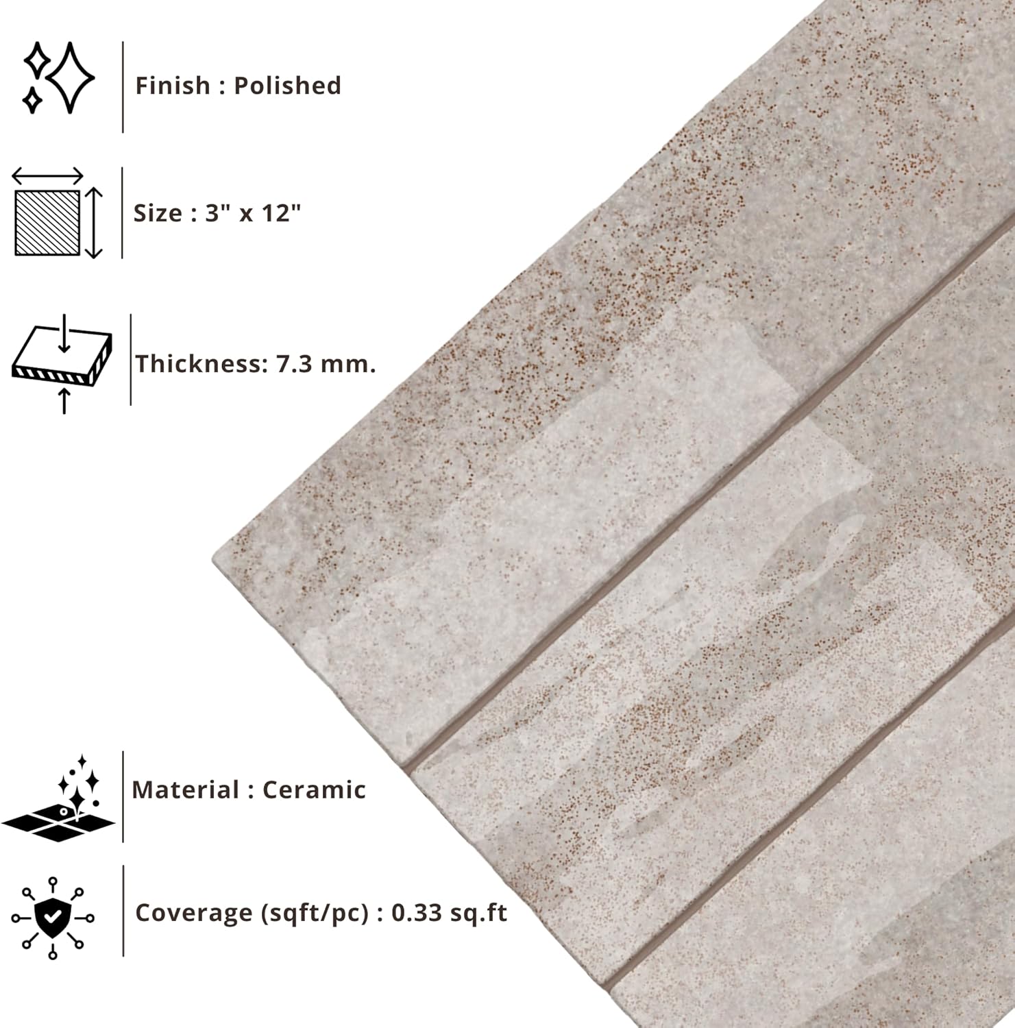 Tenedos HTCRC 3x12 Glossy Ceramic Wall Tile – Kitchen Backsplash Bathroom Wall Shower Accent – Decorative Color Variation – 1 Box (50 Pieces)
