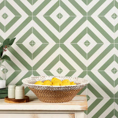 Tenedos Sage Linea 8" x 8" Matte Porcelain Tile for Wall and Floor, Diagonal Stripe Green and White Pattern, Modern Geometric Design, Indoor Outdoor Use