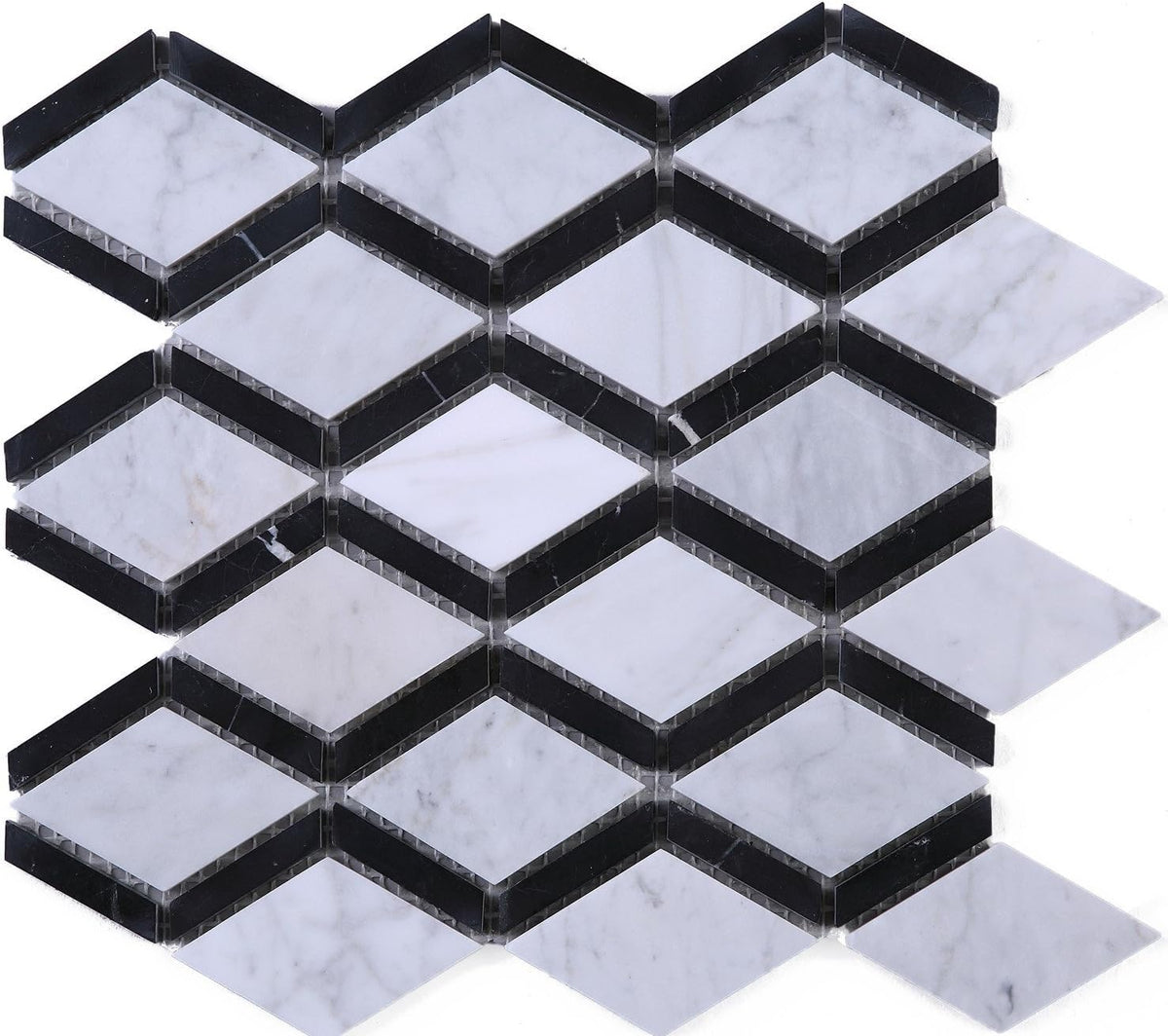 Premium Marble Mosaic in Dual Tone Elegant Diamond Pattern Natural Stone Tile for Wet Areas, Use