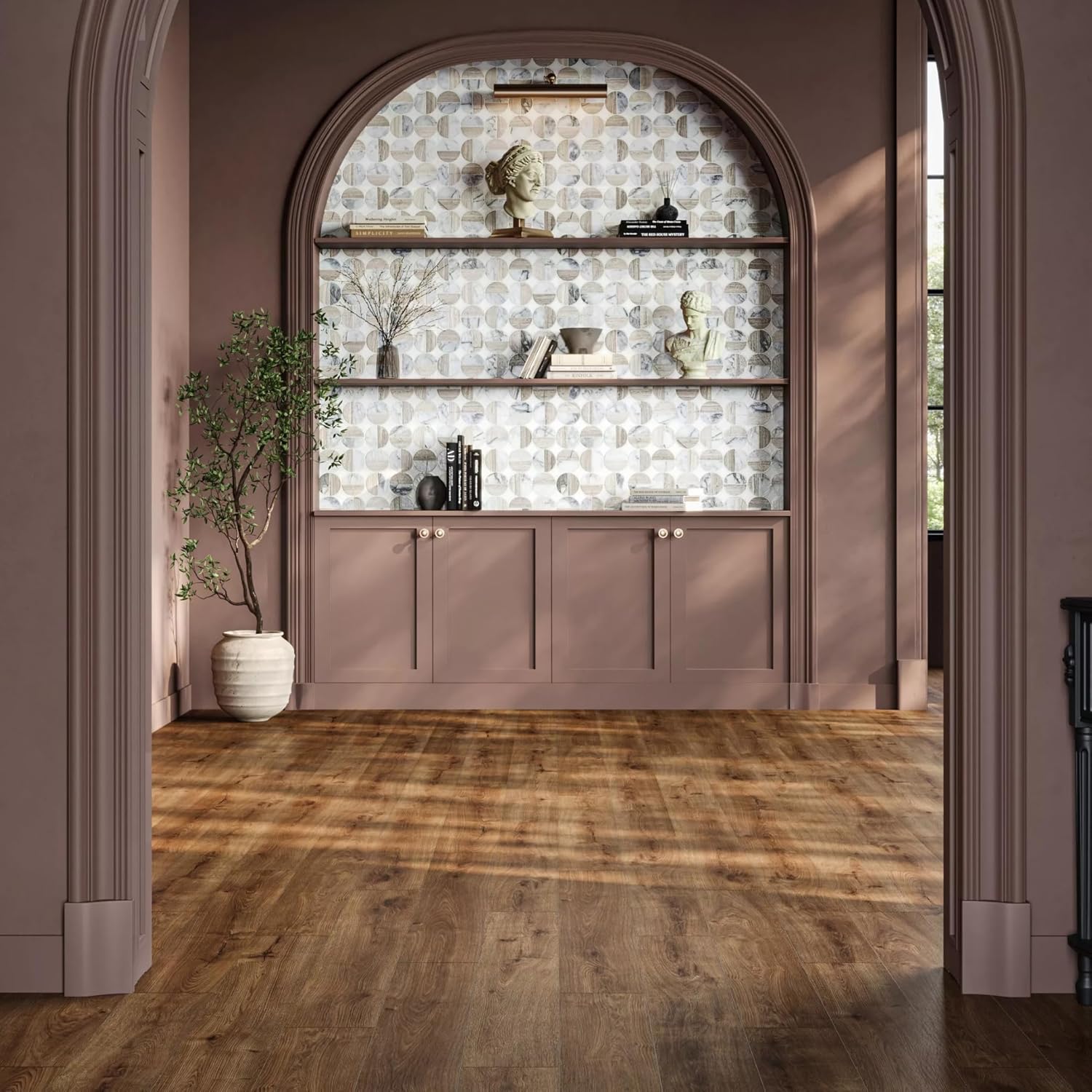 Tenedos Lunar Harmony Circles Marble Mosaic Tile – Polished Multi-Tone Natural Stone Pattern, 13x13 Mesh Sheet for Bathroom Walls, Shower Floors, Kitchen Backsplash (1 Sheet)