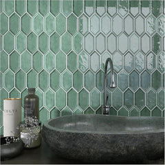 Tenedos Bright Picket Glass Mosaic Tile – 13.3" x 10.2" Glossy Finish, Kitchen Backsplash, Bathroom, Shower Wall & Accent Tile