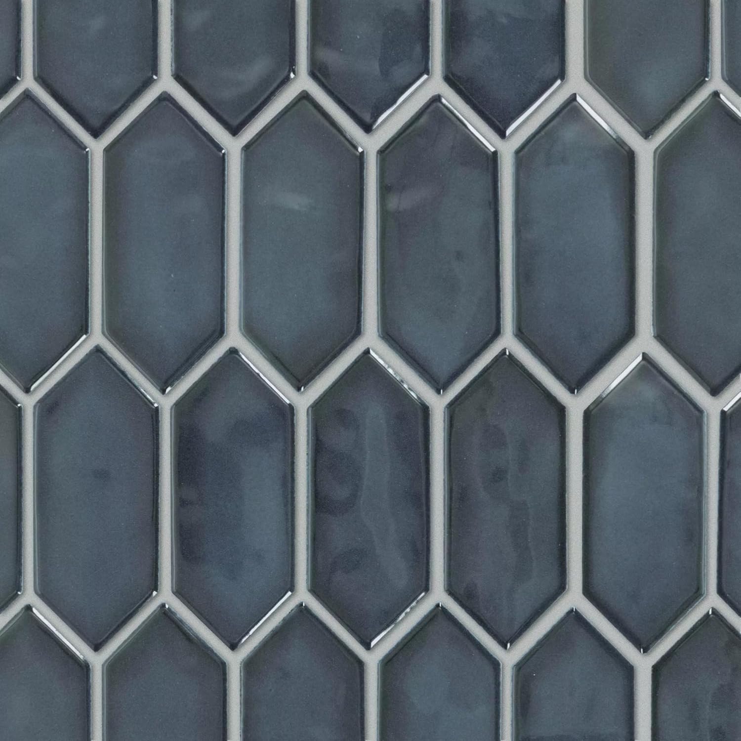 Tenedos HTCFD Blue Elongated Hexagon Glossy Ceramic Mosaic Tile, High-Gloss Pressed Edge Mesh-Mounted Wall Tile for Backsplash, Shower Walls and Fireplace Surrounds