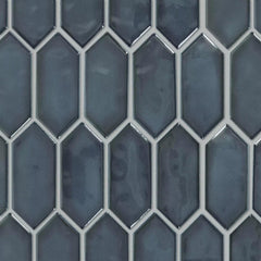 Tenedos HTCFD Blue Elongated Hexagon Glossy Ceramic Mosaic Tile, High-Gloss Pressed Edge Mesh-Mounted Wall Tile for Backsplash, Shower Walls and Fireplace Surrounds