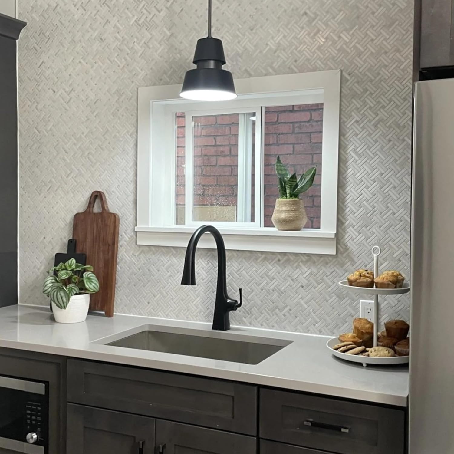 Tenedos HTCRC Bianco Carrara Crossed Basket Weave Marble Interlocking Mosaic Tile | 11 x 12 Inch Mesh-Mounted White Marble | Kitchen Backsplash Bathroom Shower Accent Wall