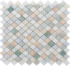 Tenedos Tuscan Mirage Arabesque Honed Marble Mosaic Tile 12x12 in Multicolor for Kitchen Backsplash Bathroom Wall Shower Floor Fireplace Accent Natural Stone (1 Sheet)