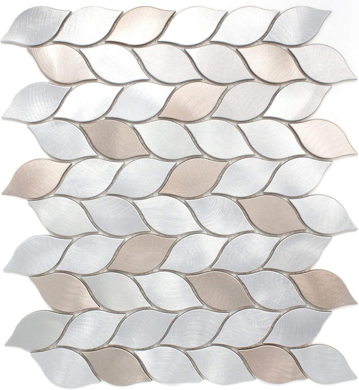 Luxury Silver & Bronze Leaf Metal Mosaic Tile - Aluminum Backsplash for Kitchen & Bathroom Walls (1 Sheet)
