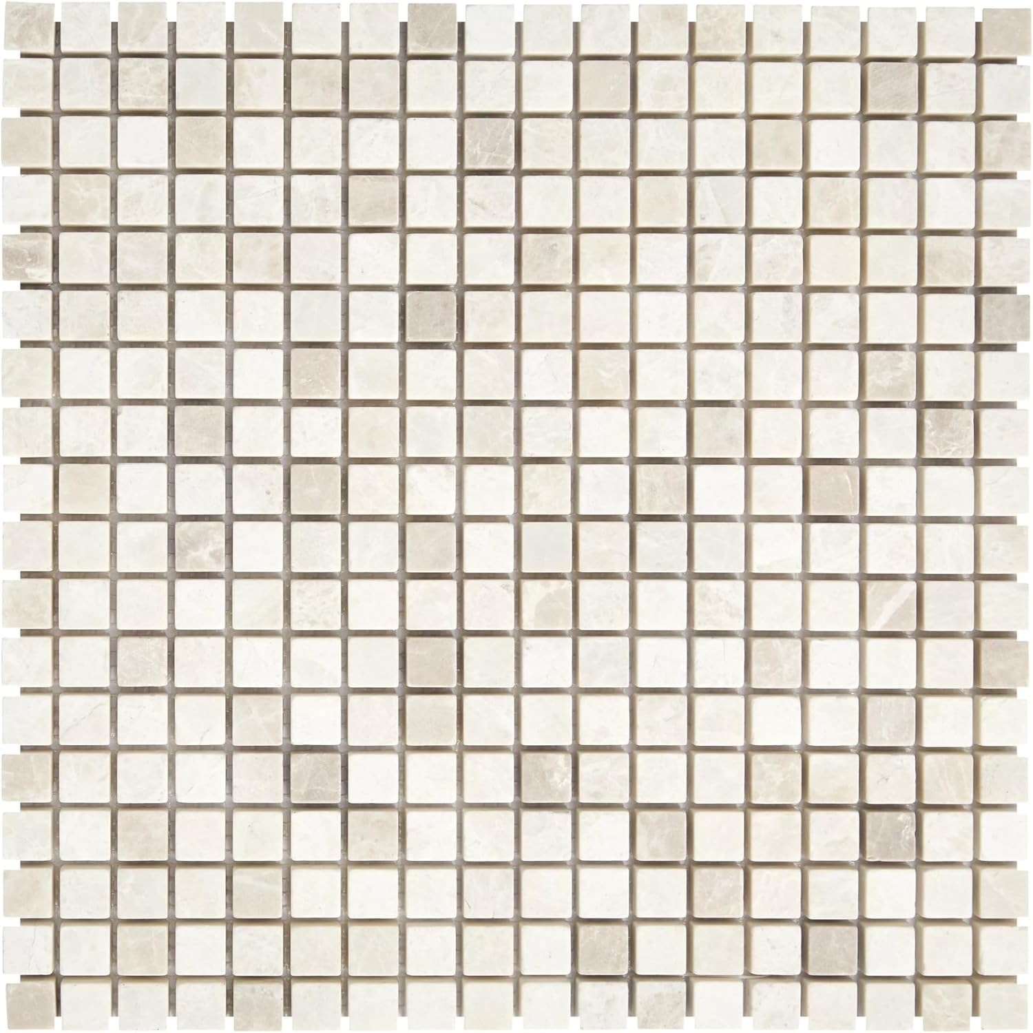 Tenedos 12x12 Beige Tumbled Marble Mosaic Tile – 0.6" Square Chips, Indoor/Outdoor Floor & Wall Use, Water-Resistant, Shower Floor & Wall Suitable, Natural Stone (1 Sheet)