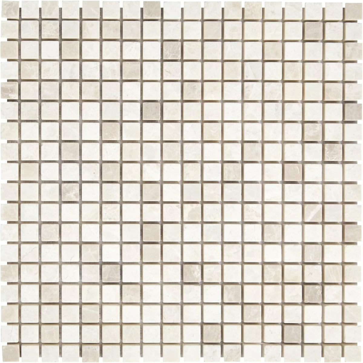 Tenedos 12x12 Beige Tumbled Marble Mosaic Tile – 0.6" Square Chips, Indoor/Outdoor Floor & Wall Use, Water-Resistant, Shower Floor & Wall Suitable, Natural Stone (1 Sheet)