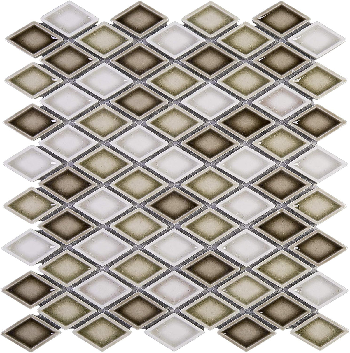Brown Diamond Pattern Handmade Porcelain Mosaic Tile – 1 Sheet for Kitchen & Bathroom Wall Backsplash