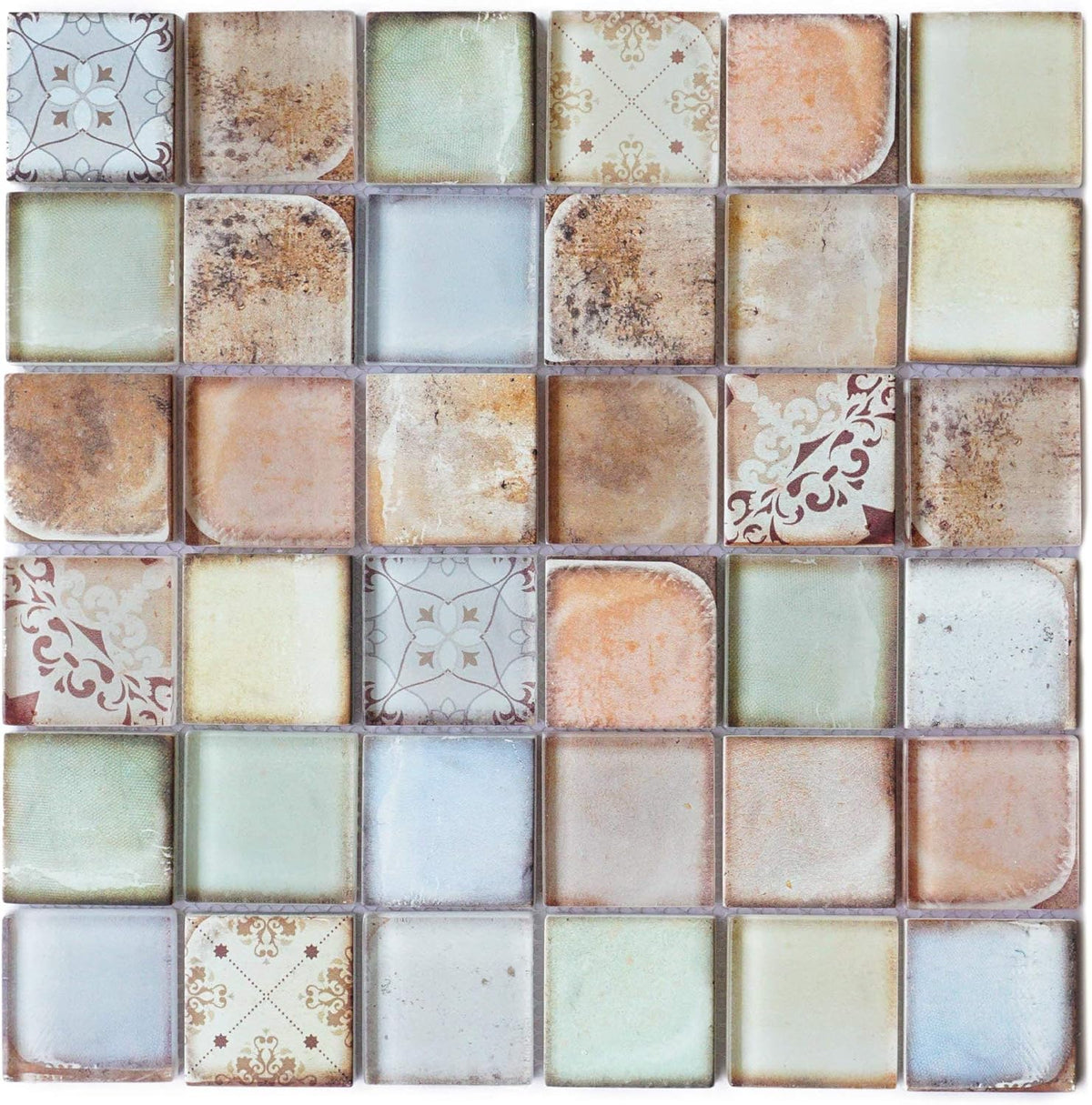 Retro Orange Glass Accent Panel – 2x2 Vintage Decorative Wall Piece for Kitchen & Bathroom – 1 Sheet