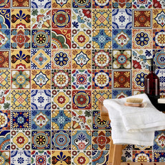 Tenedos HTCFD Heritage Mediterranean Patchwork 4x4 Polished Tile – Vintage Pattern Wall Tile for Kitchen Backsplash, Bathroom, Fireplace & Accent Areas (9 Pieces - 1 Sqft)