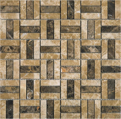 Rustic Brown & Beige Mosaic Floor Tiles – Decorative Interwoven Design