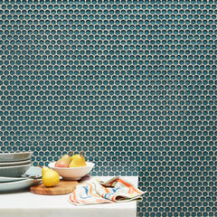 Tenedos HTC333 Shimmer Glossy Penny Round Glass Mosaic Tile 12x12 Sheet for Bathroom Wall, Shower, and Kitchen Backsplash – Sparkling Reflective Finish